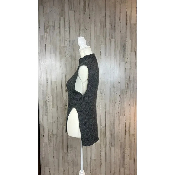 MNG Women's Small Dark Gray Sleeveless Ribbed Tunic Sweater High Neck Side Slits - Picture 3 of 6